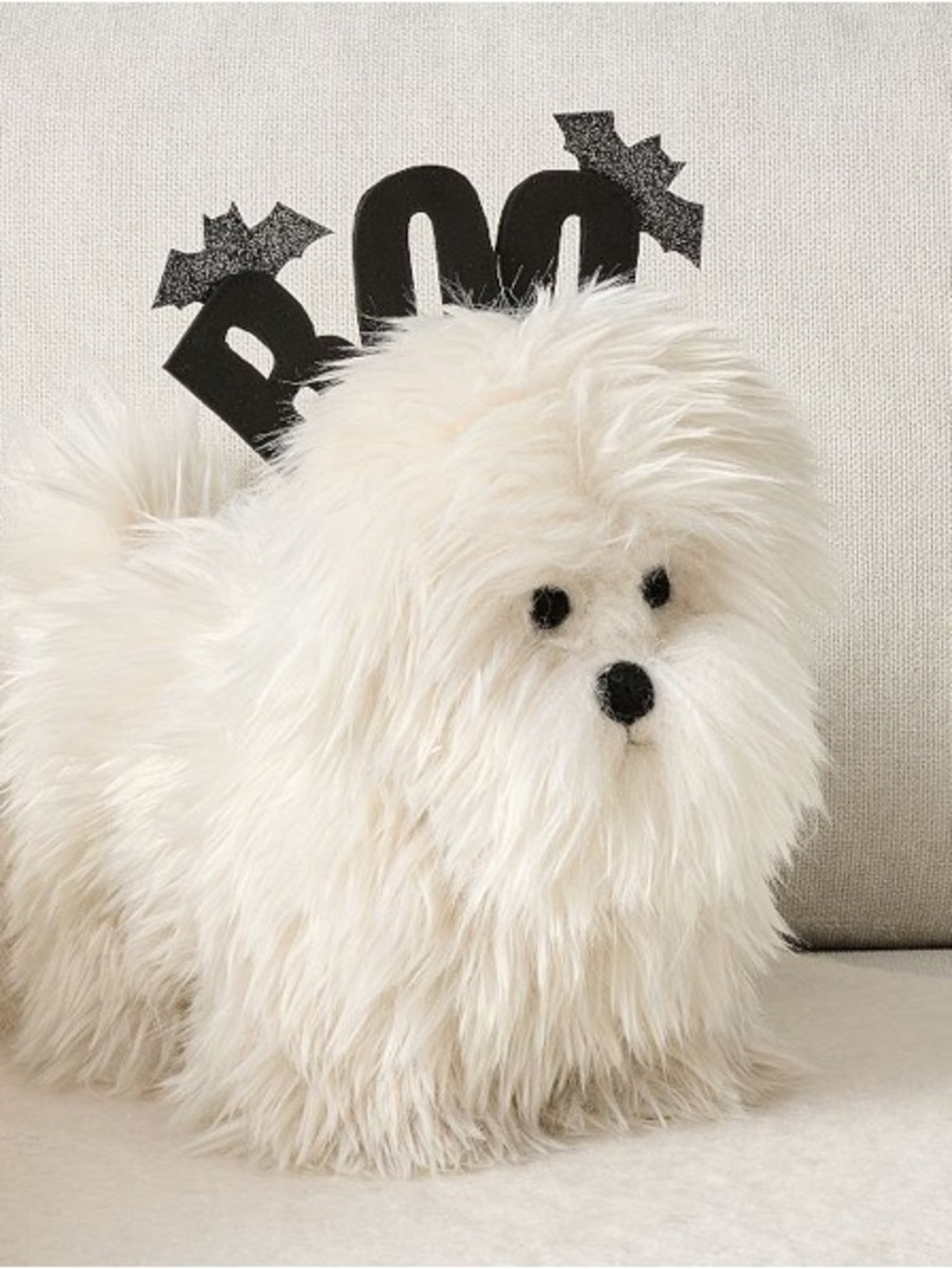 Luna the Luxe Fluffy White Plush Terrier Dog Pillow with Plaid Bandana NWT
